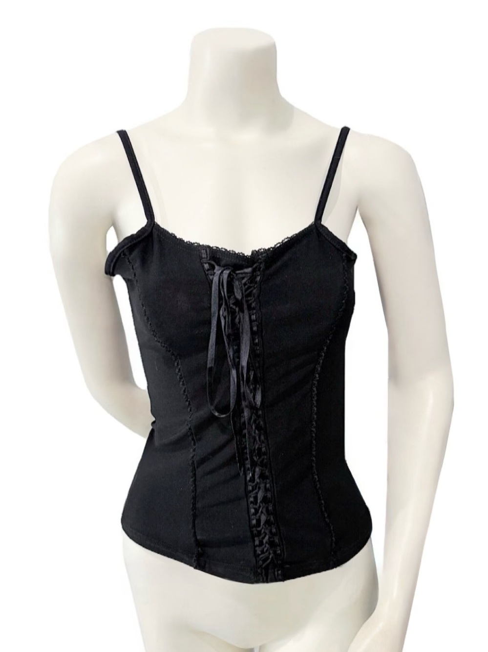 New Look Black Lace Up Corset Cami Top UK 16 US 12 Y2K Coquette